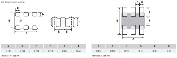 Technische Zeichnung - Littelfuse Pulse-Guard® ESD-Entstörerelemente der LPF-Baureihe